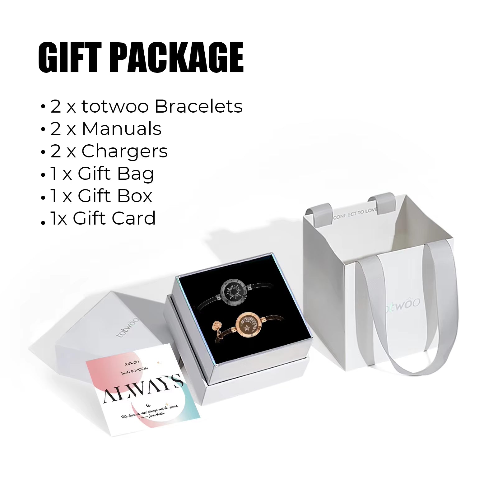 Totwoo Long Distance Touch Light Up&Vibrate Bracelets for Couples, Long Distance Relationship Gifts Smart Sun&Moon Love Bracelet